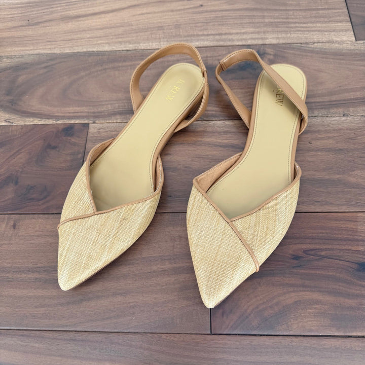 J.Crew Woven Straw Slingback Pointed Toe Flats Tan Women's Shoes Size 12