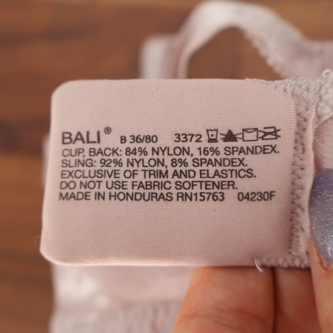 Bali Double Support Lace Wireless Bra Womens 36B Pink Floral Jacquard Stretch
