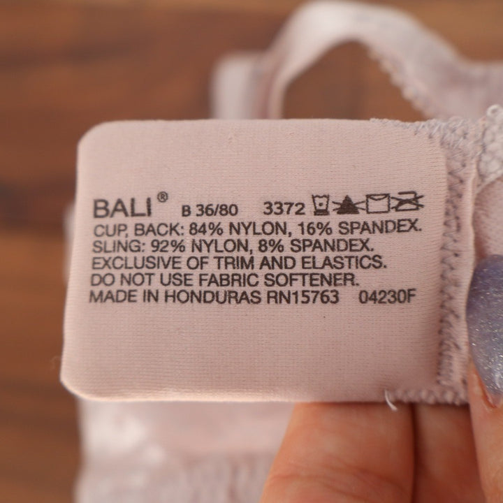 Bali Double Support Lace Wireless Bra Womens 36B Pink Floral Jacquard Stretch