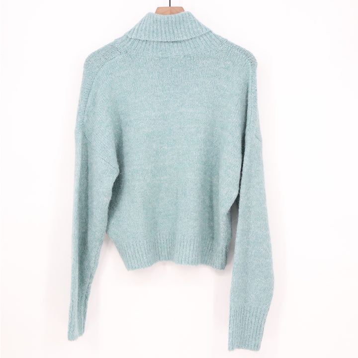 VICI Womens Aqua Blue Marl Knit Turtleneck Relaxed Fit Sweater Large
