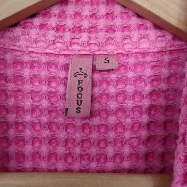 Focus Pink Waffle Knit 100% Cotton Button Front Cardigan Jacket Womens S