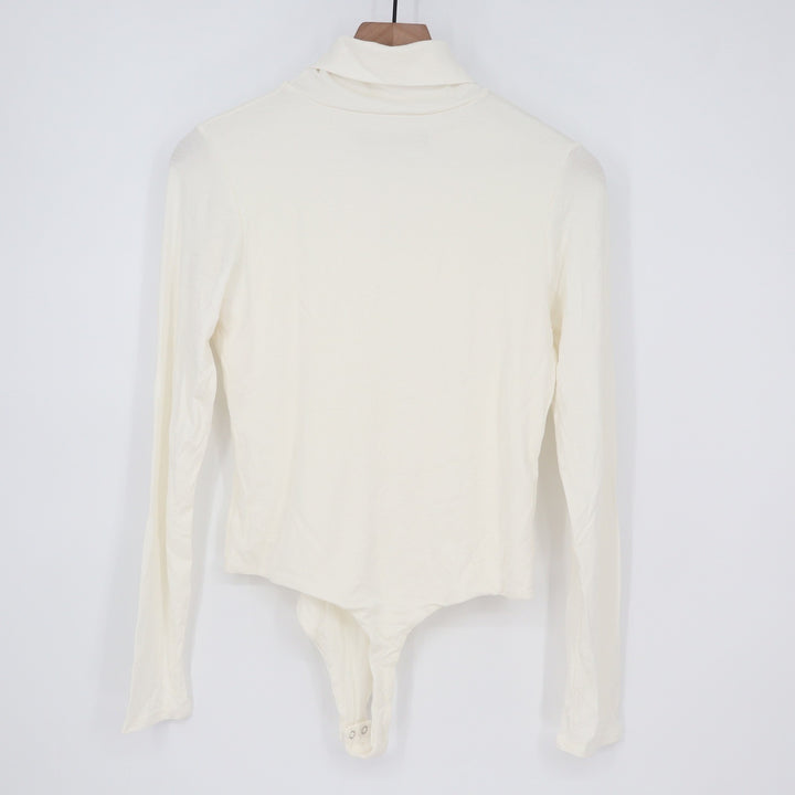 Naked Wardrobe Cream Turtleneck Long Sleeve Bodysuit XL Made in USA