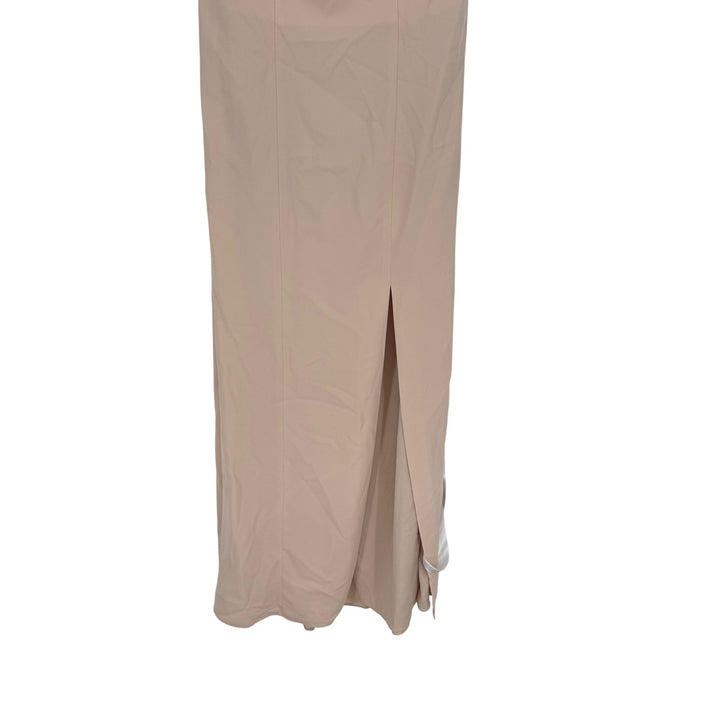 Thread Tie Halter Open Back Trumpet Gown In Cameo Size M