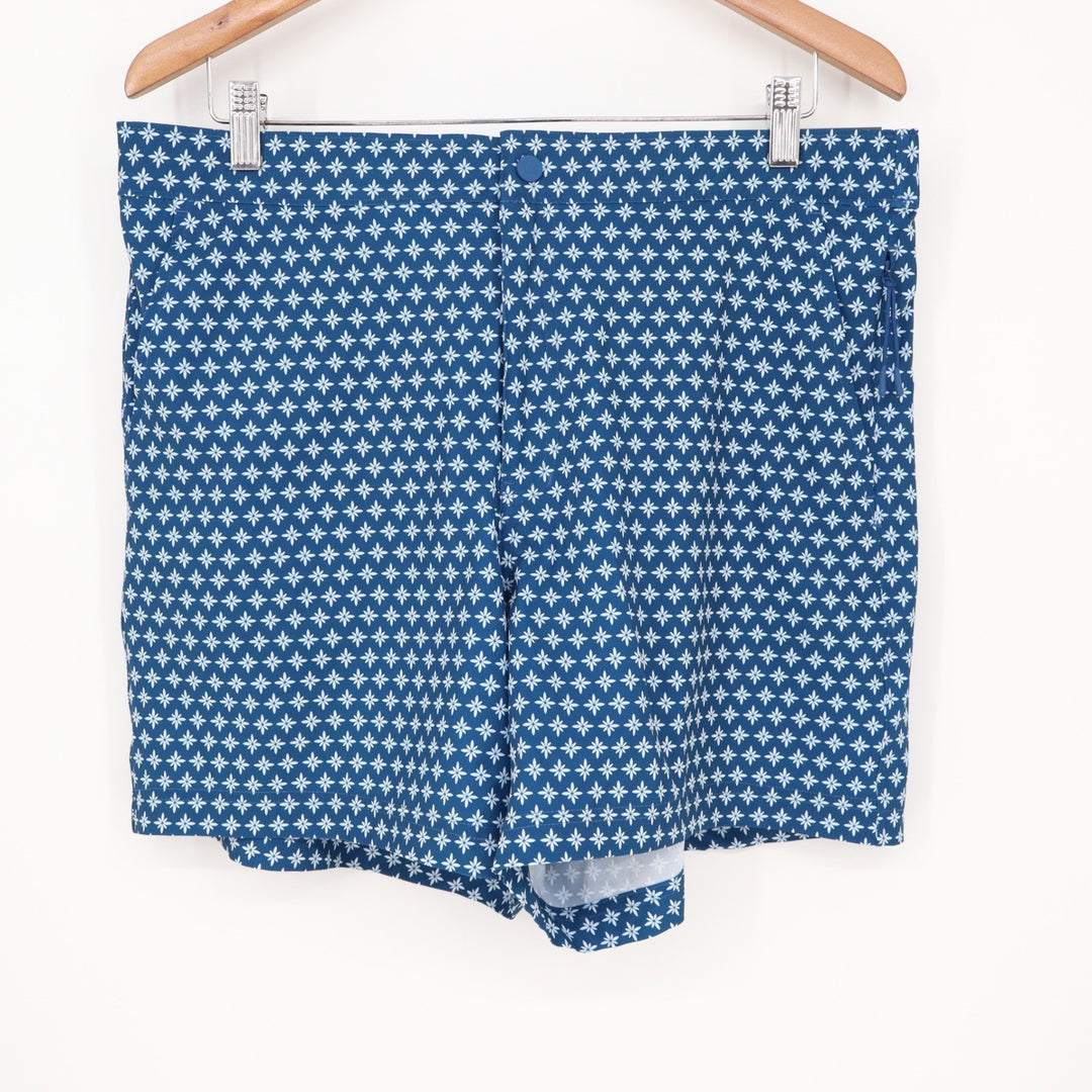 VRST Mens Resort Short 6" Deep Denim Print Blue Floral Stretch Relaxed Fit L
