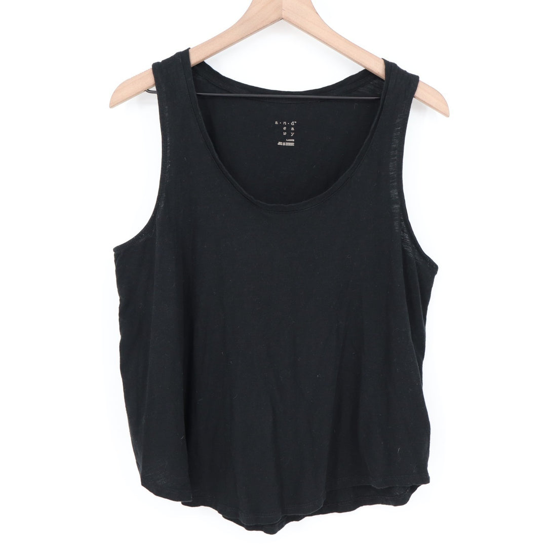 A New Day Crop Tank Top Women Large Black Knitted Round Neck Wide Strap Pullover