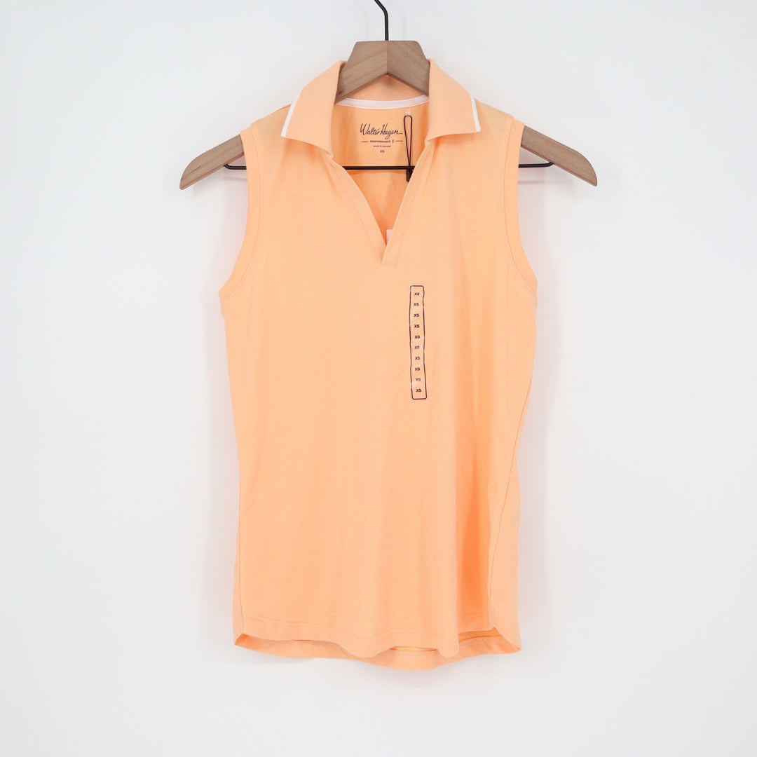 Walter Hagen Womens P11 Sleeveless Johnny Golf Polo Peach Fuzz Orange XS NEW