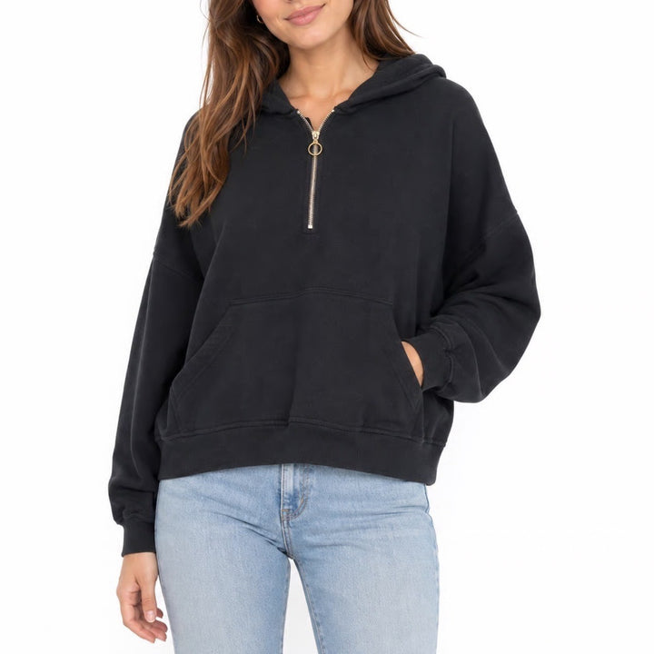 Social Scene Womens XL Black Quarter Zip Hoodie Oversized Fleece Pullover