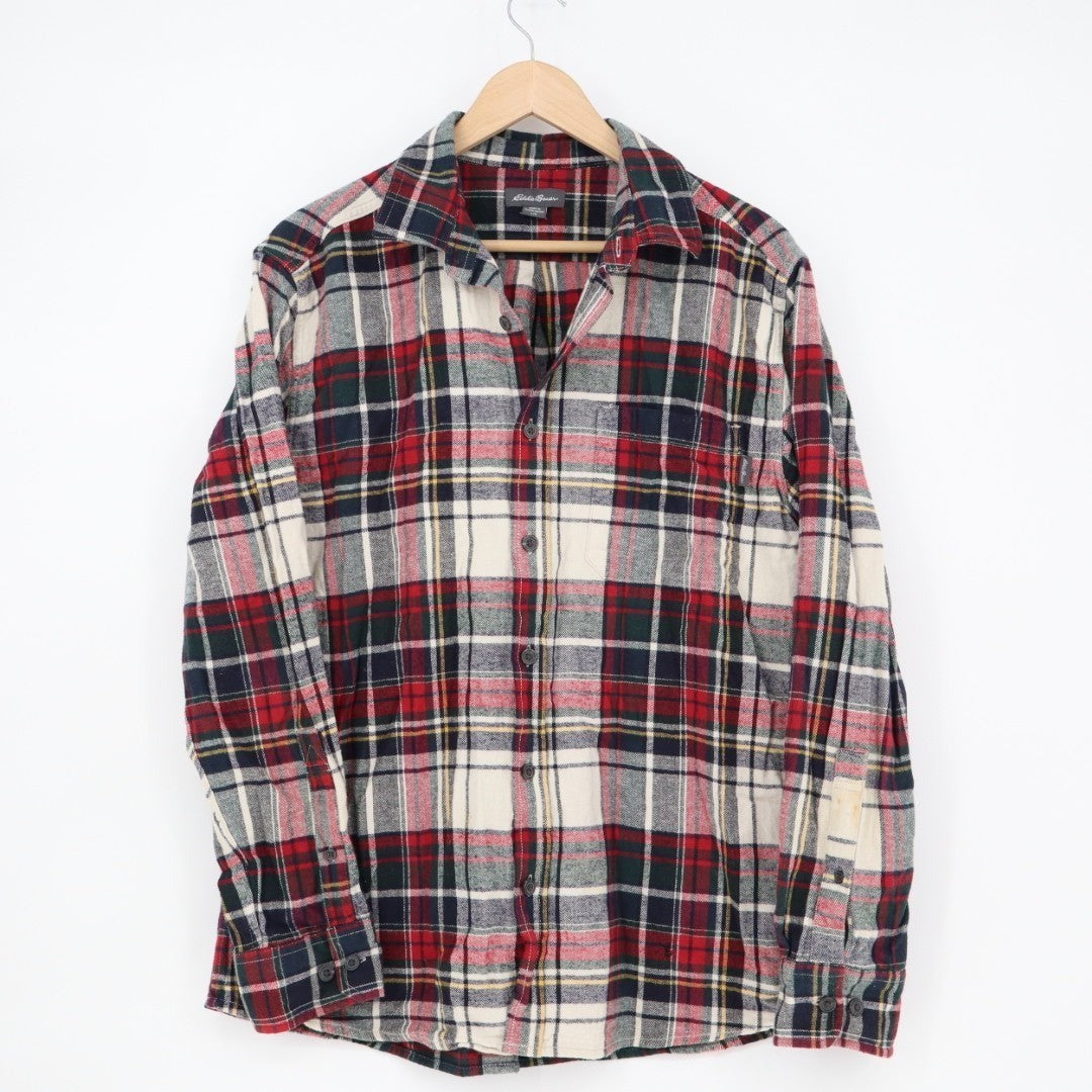 Eddie Bauer Flannel Shirt Mens Large Multi Plaid Cotton Spread Collar Button Up