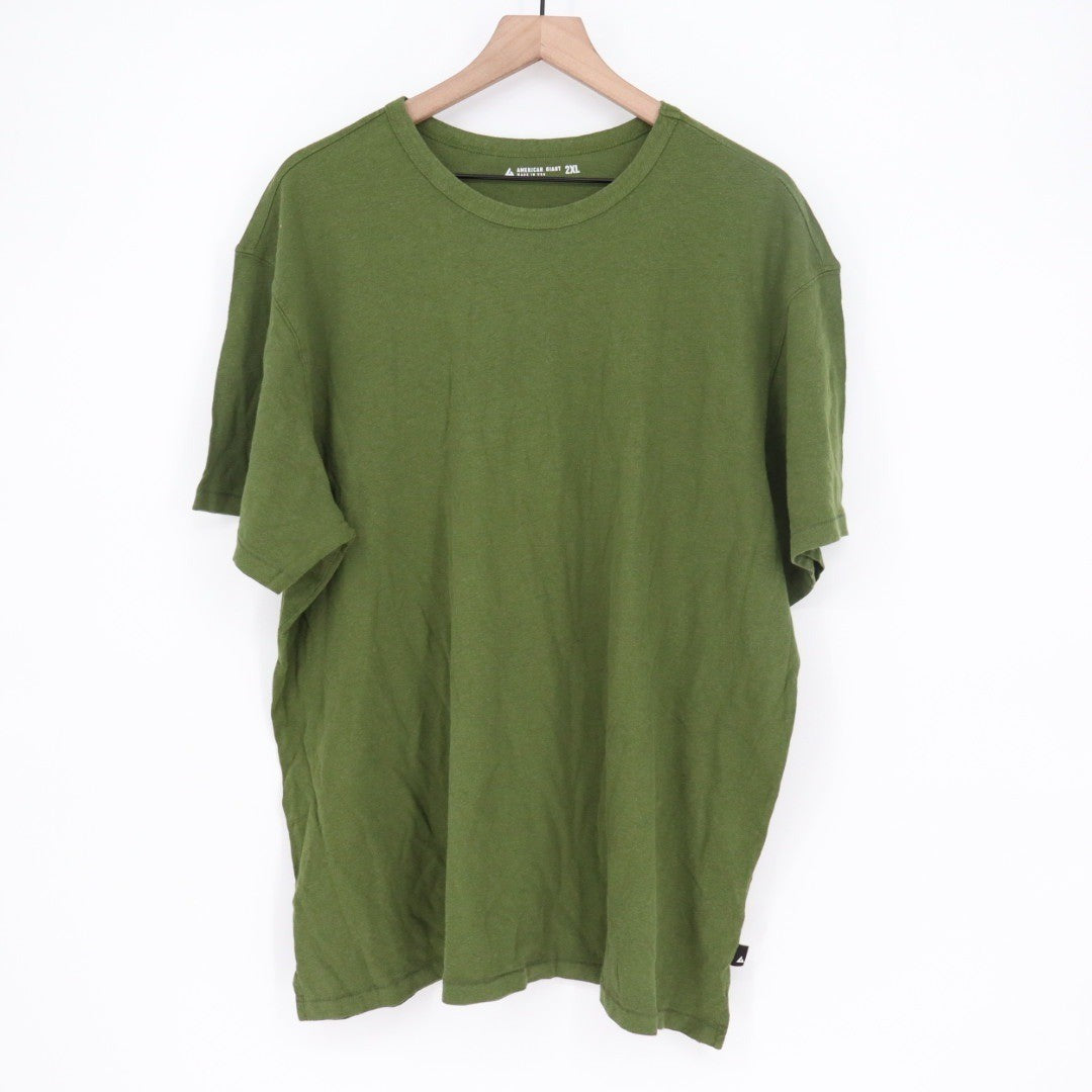 AMERICAN GIANT Mens Green Short Sleeve Crew Neck T Shirt Size 2XL Made in USA