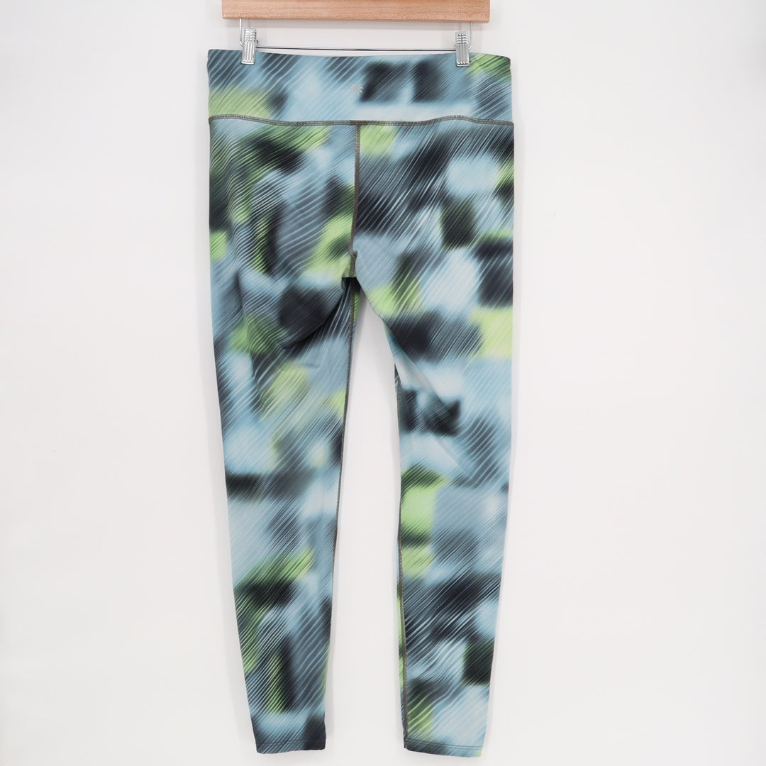 Athleta Womens Abstract Blurred Print Performance Leggings Teal Green Black L
