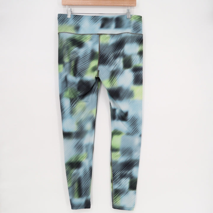 Athleta Womens Abstract Blurred Print Performance Leggings Teal Green Black L