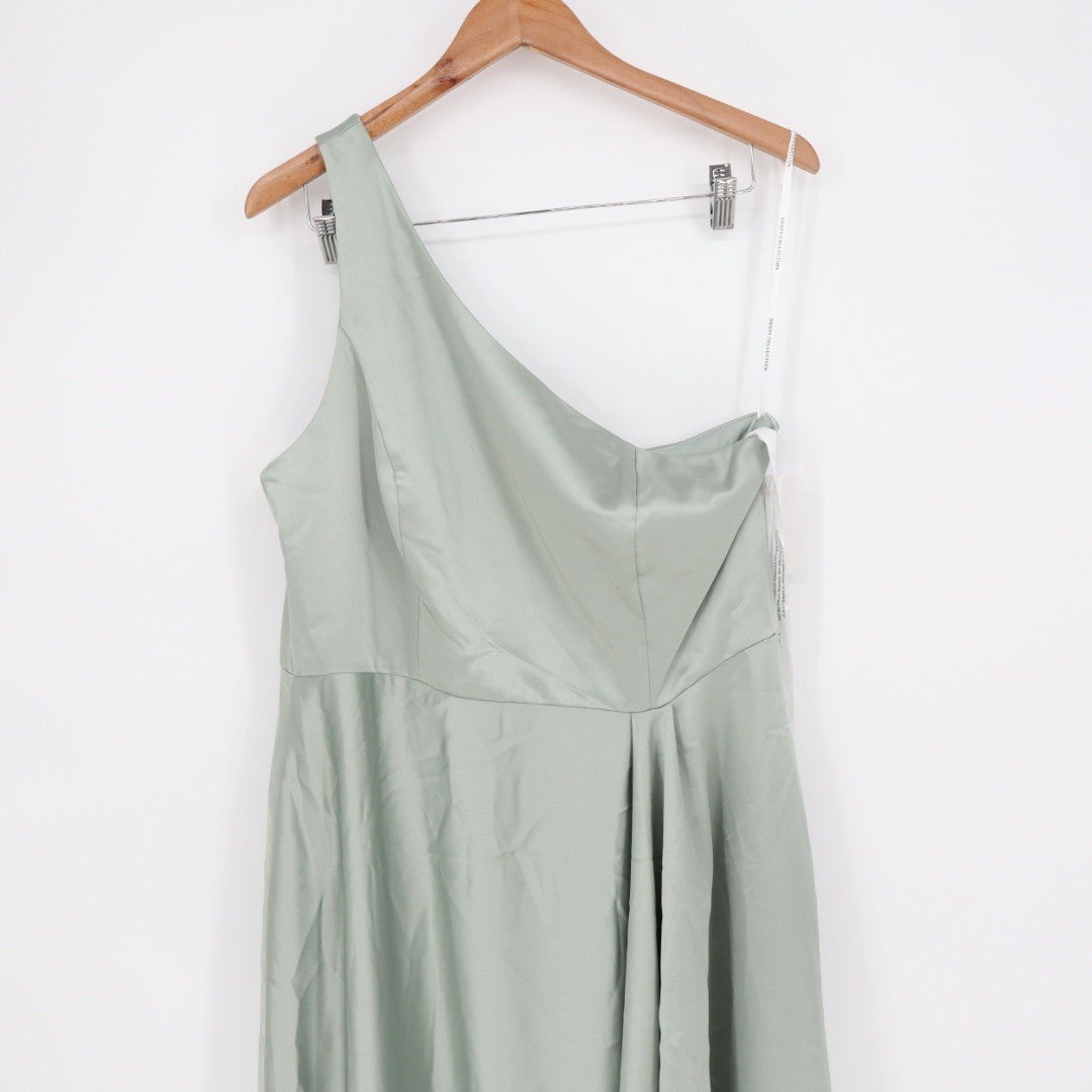 Dessy Collection Vivian Bianchi 14R Sage Green One Shoulder Hi Low Maxi Dress
