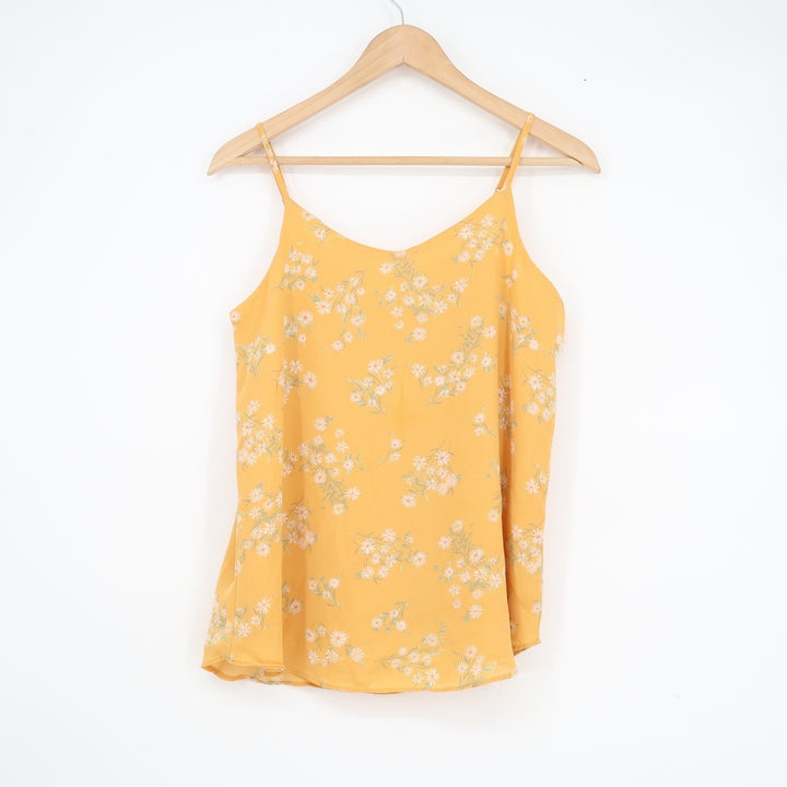 Pink Rose Mustard Yellow Daisy Floral Spaghetti Strap Cami Top Small