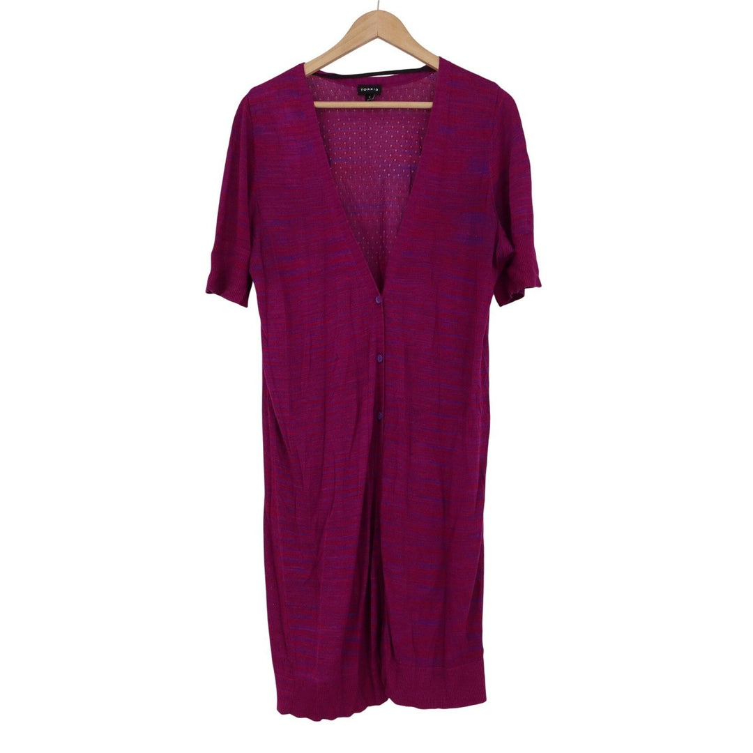 Torrid Purple Space Dye Pointelle Longline Cardigan Short Sleeve Size XL