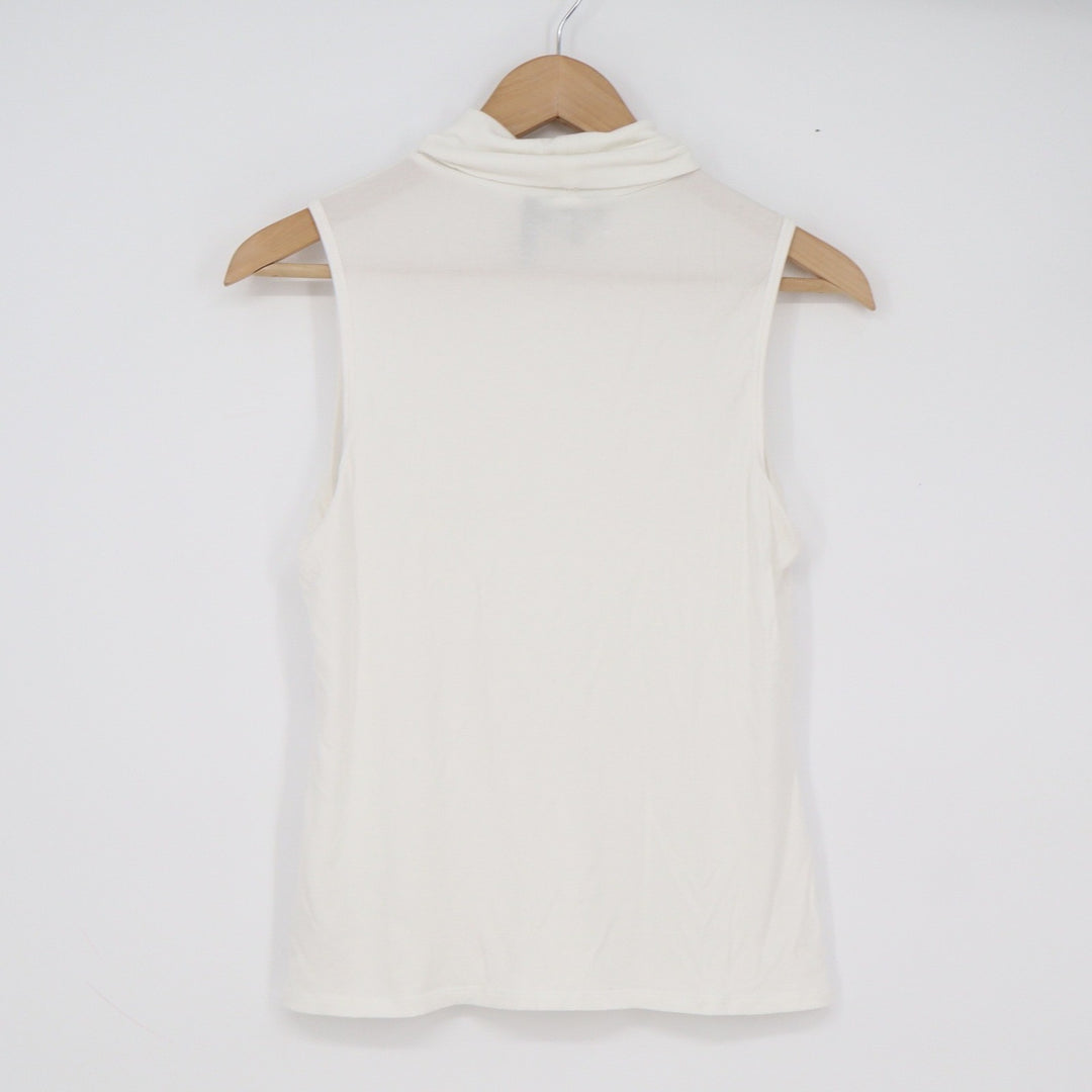 Theory Wendel Ribbed Viscose Turtleneck Sleeveless Top White Large
