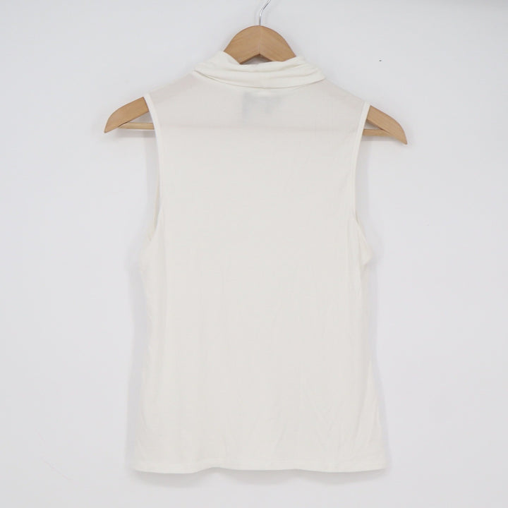 Theory Wendel Ribbed Viscose Turtleneck Sleeveless Top White Large