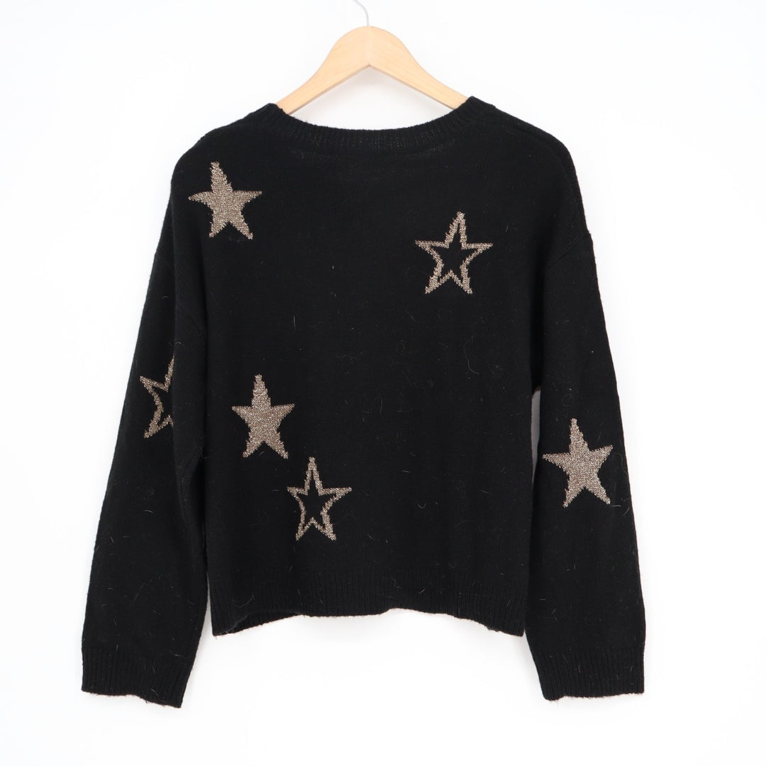 Rails Perci Sweater Womens Medium Black Star Print Wool Long Sleeve Crew Neck