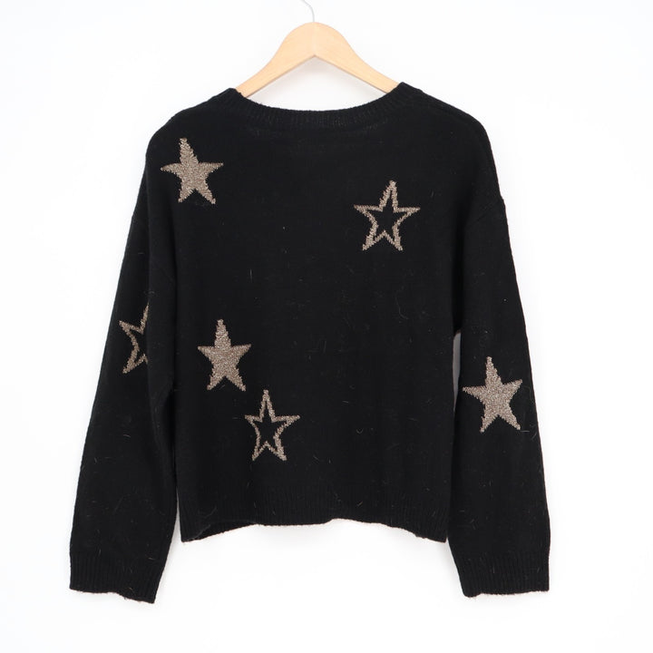 Rails Perci Sweater Womens Medium Black Star Print Wool Long Sleeve Crew Neck