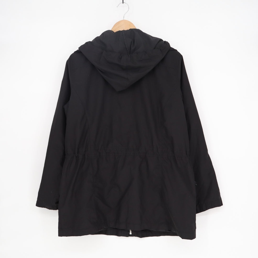 Style&Co Windbreaker Jacket Women Medium Black Full Zip Hooded Cinched Waistline