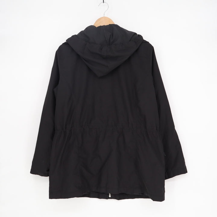 Style&Co Windbreaker Jacket Women Medium Black Full Zip Hooded Cinched Waistline