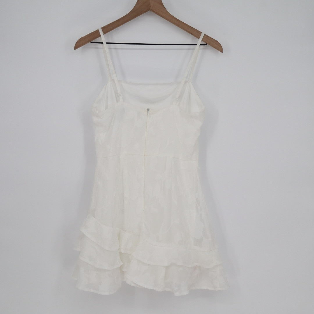 Lulus Days with You Mini Dress Women Small White Floral Burnout Ruffled Back Zip