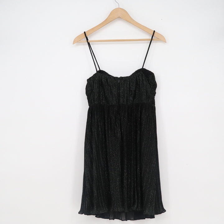 Morgan & Co Womens Black Metallic Shimmer Pleated Mini Dress Rhinestone Size S