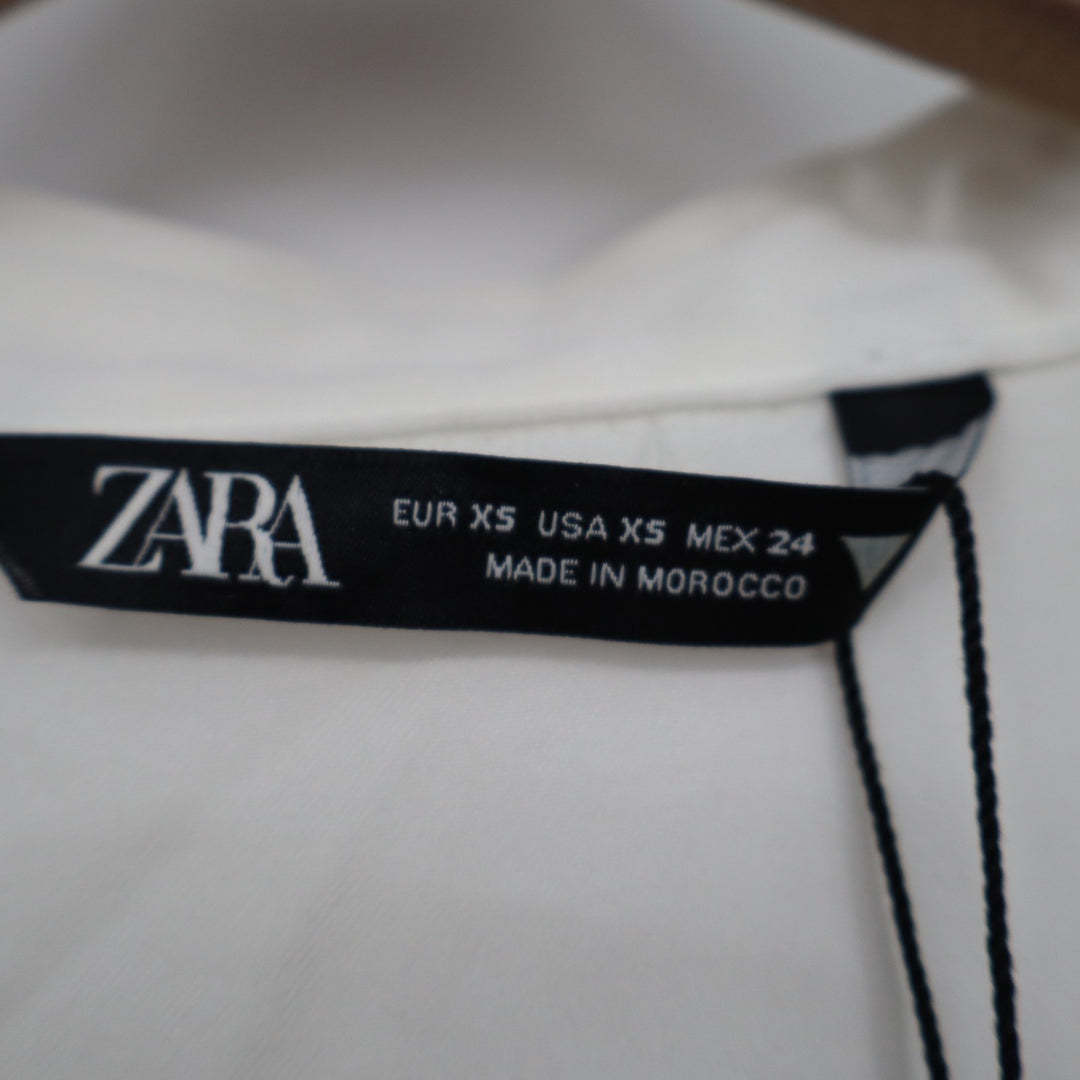 Zara Mini Dress Womens XS White Satin Effect Long Sleeve Surplice Neck Summer