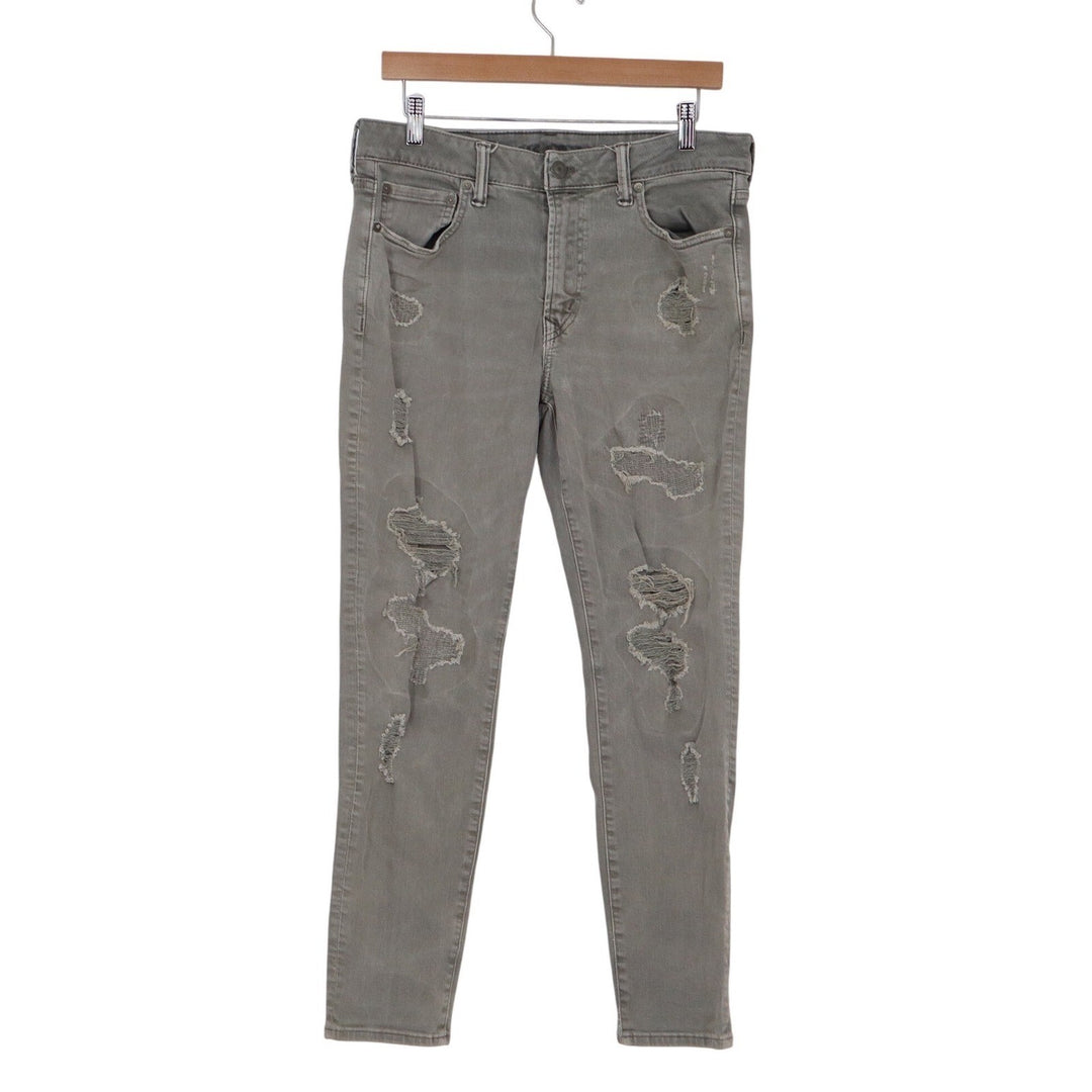 American Eagle Airflex+ Skinny Distressed Gray Ripped Jeans Mens 32x30