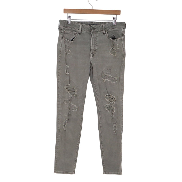 American Eagle Airflex+ Skinny Distressed Gray Ripped Jeans Mens 32x30