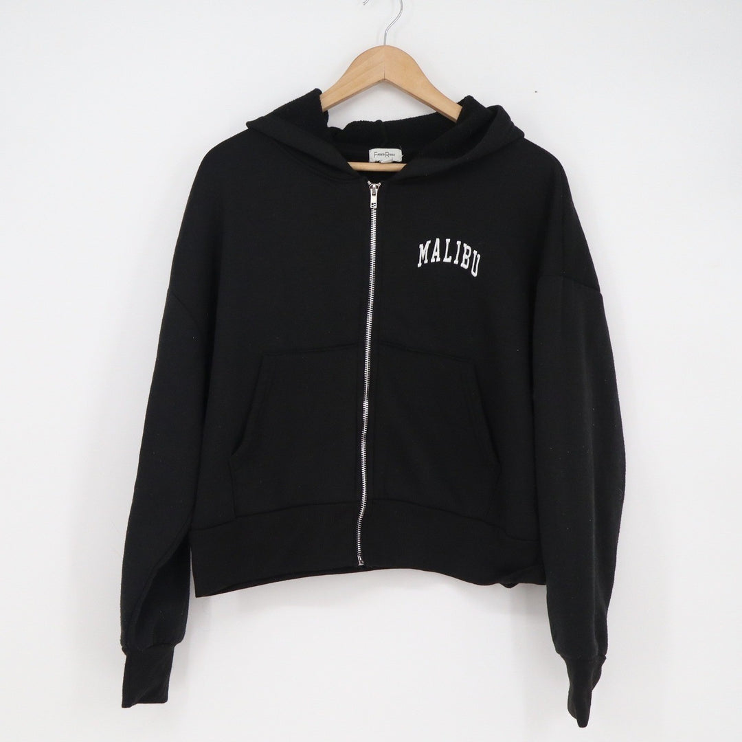 Faded Rose Malibu Health & Wellness Zip Up Hoodie Black Cropped Fleece XL