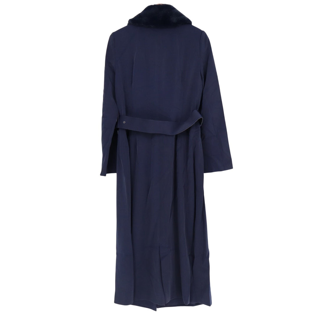 Naked Wardrobe The Statement Trench Coat Womens Large Navy Fur Trim Long Sleeve