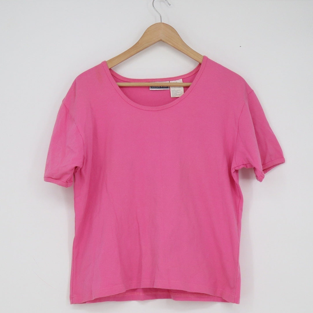 Erika & Co Womens XL Pink Scoop Neck Short Sleeve Cotton Blend Basic T-Shirt