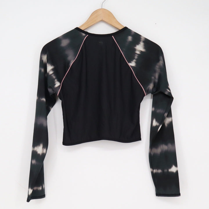 All in Motion Womens Black Tie Dye Long Sleeve Cropped Rash Guard Swim Top M