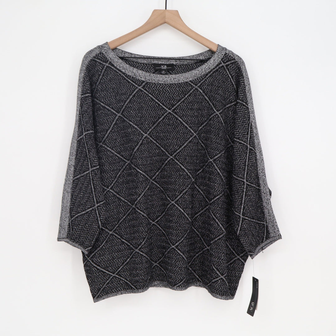AGB Sweater Womens 2X Black Metallic Diamond Batwing Knit NEW