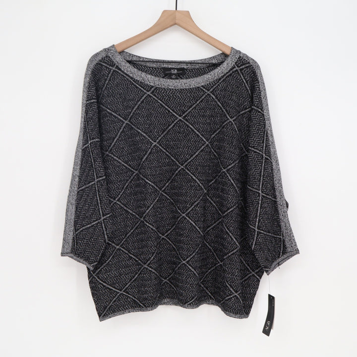 AGB Sweater Womens 2X Black Metallic Diamond Batwing Knit NEW