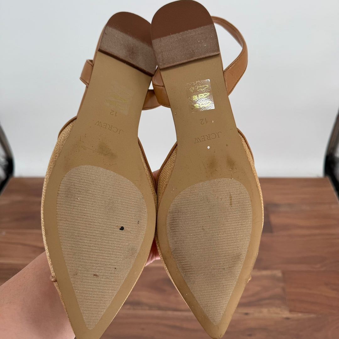 J.Crew Woven Straw Slingback Pointed Toe Flats Tan Women's Shoes Size 12