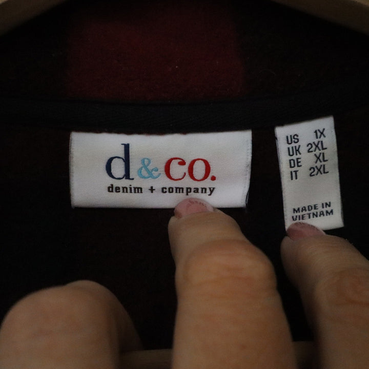Denim & Co Womens 1X Buffalo Plaid Fleece Jacket Red Black Full Zip Mock Neck