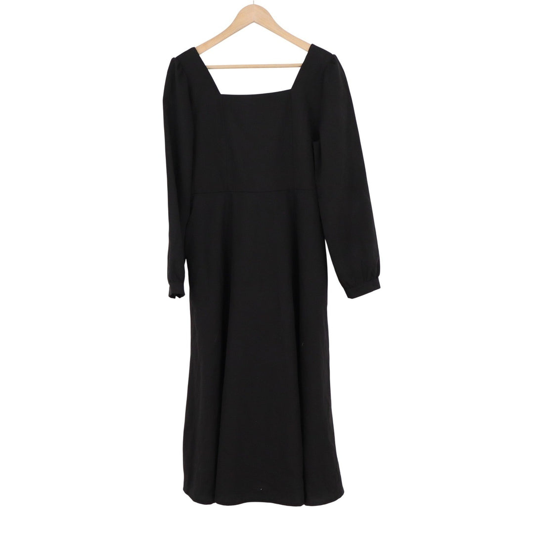 Han Fan Womens Black Square Neck Long Sleeve Midi A-Line Dress XL
