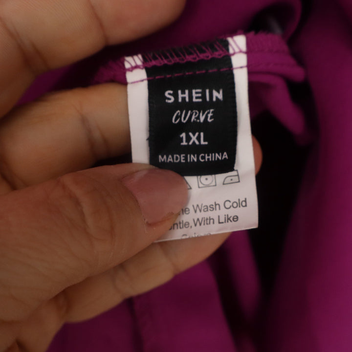 Shein Curve Magenta Long Sleeve Smocked Cuff Button Down Blouse Plus Size 1XL