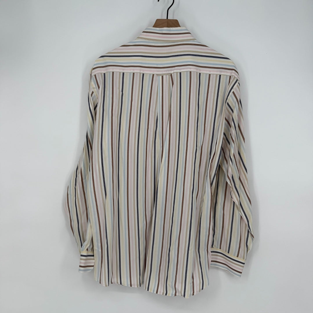Alex Cannon Shirt Mens Large Multicolor Vertical Stripes Pleated Button Down