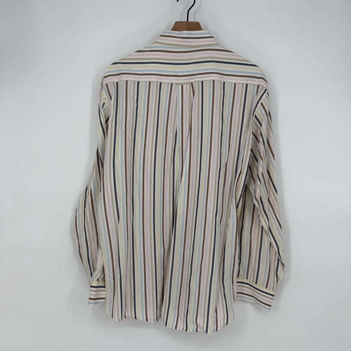 Alex Cannon Shirt Mens Large Multicolor Vertical Stripes Pleated Button Down