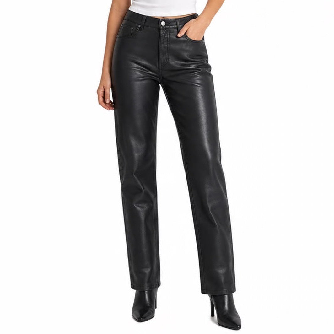 Wilfred Free Melina Black Vegan Leather Straight Leg Pants Size 8 81518
