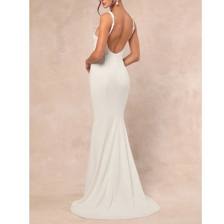 Lulus Safine Maxi Dress Womens Large White Stretch Backless Sleeveless Mermaid