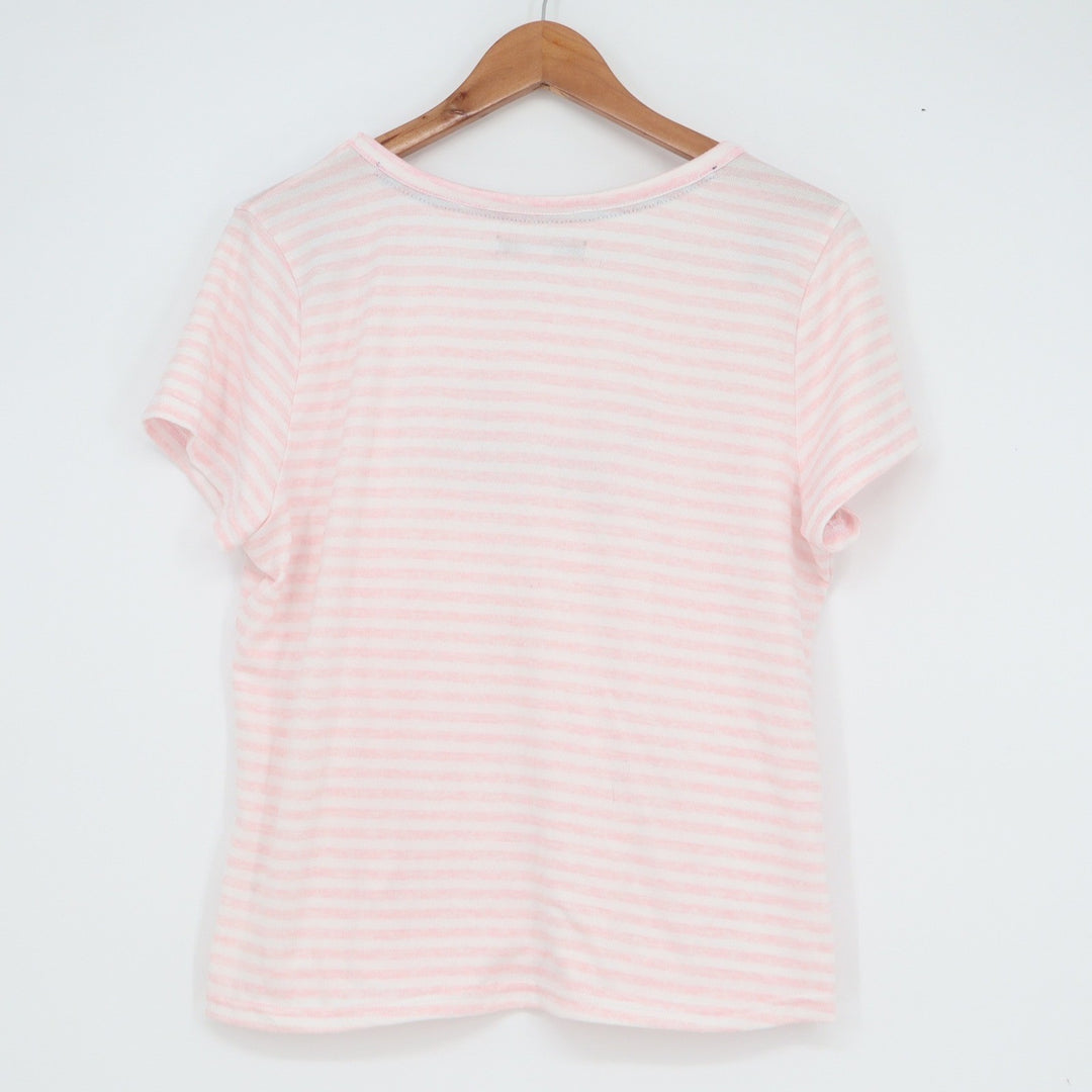 Dearfoams Womens XL Pajama Set Pink White Striped Smile Graphic Tee and Shorts