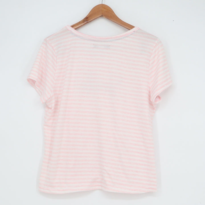 Dearfoams Womens XL Pajama Set Pink White Striped Smile Graphic Tee and Shorts