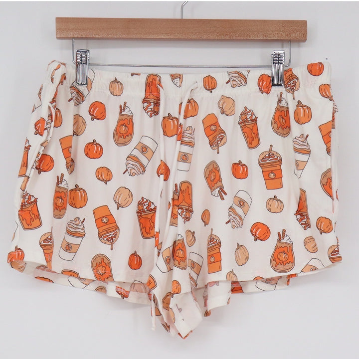 Way to Celebrate Fall Pumpkin Spice Latte Pajama Set Orange White Large 12-14