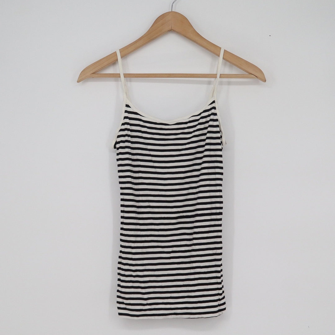 Ann Taylor LOFT Striped Camisole Tank Top Black White XS Adjustable Straps
