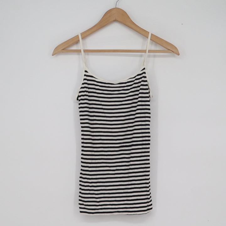 Ann Taylor LOFT Striped Camisole Tank Top Black White XS Adjustable Straps