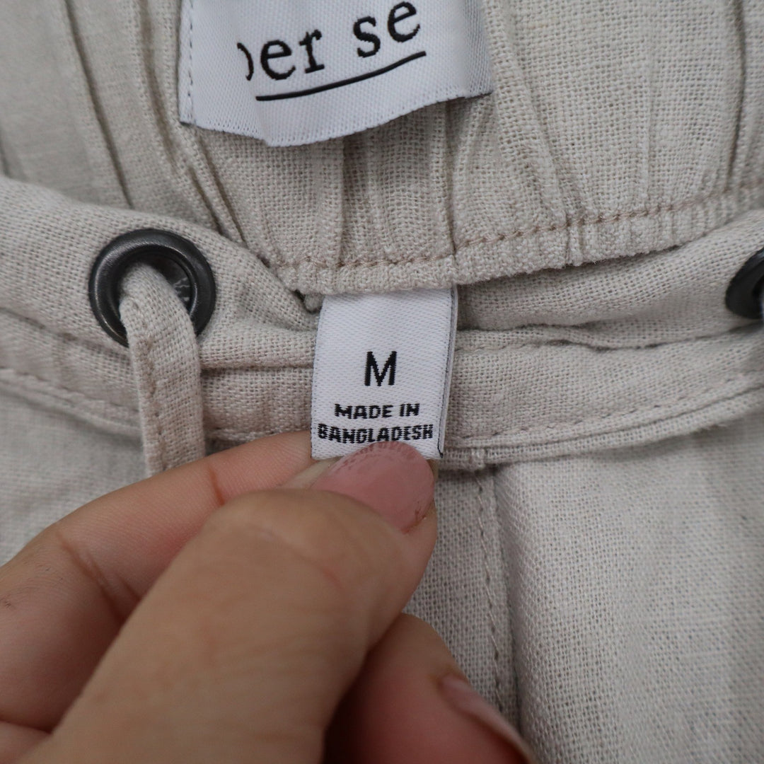 Per Se Womens Linen Blend Cropped Drawstring Pants Beige Oatmeal Size Medium