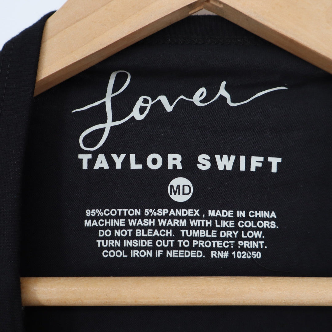 Taylor Swift Lover Long Sleeve Crop Top Black Heart Graphic Shirt Womens Medium